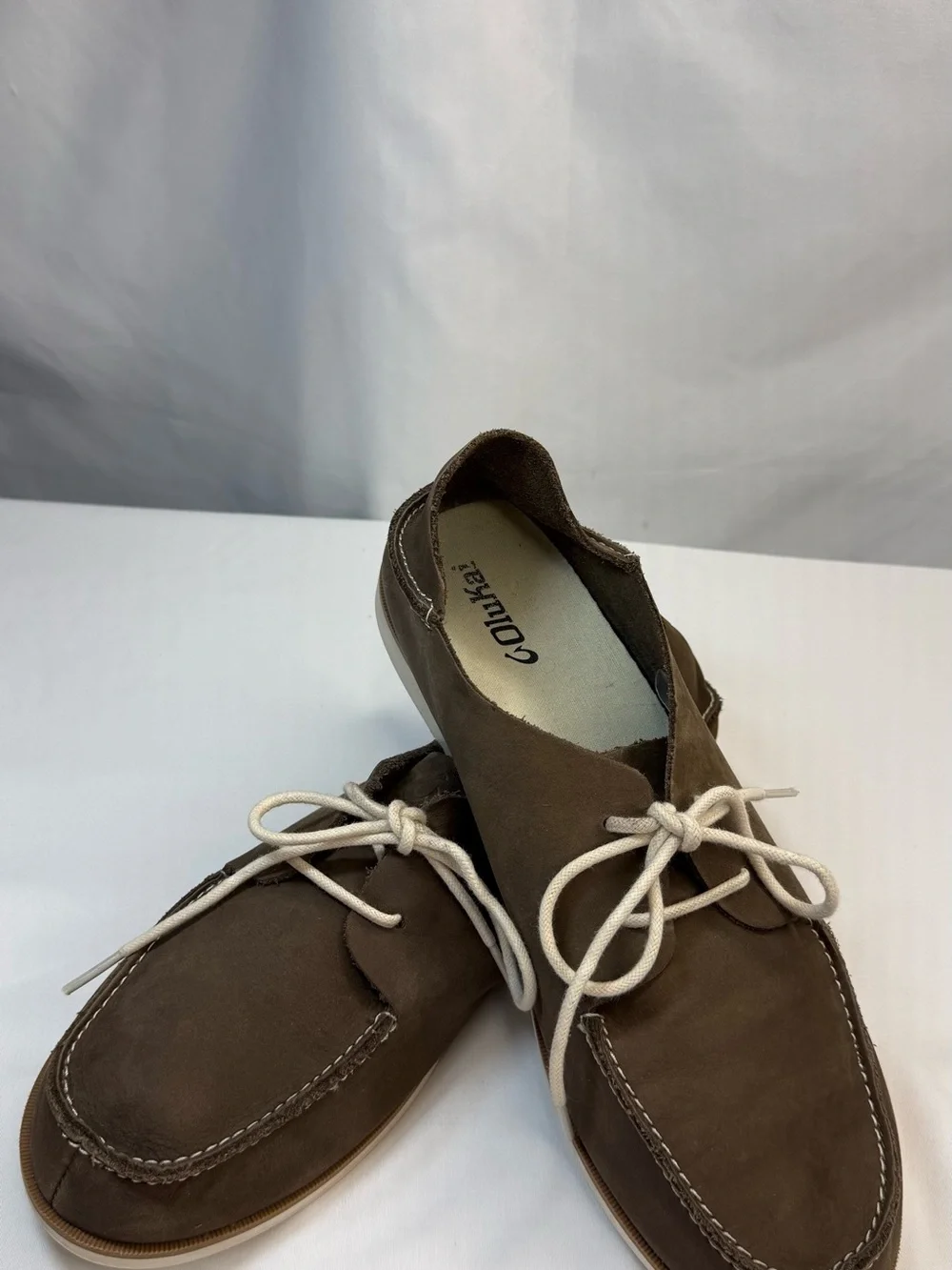 Olukai Holokai Men’s Size 9 Brown Leather Casual Lace-Up Shoes Drop-in Heel EUC